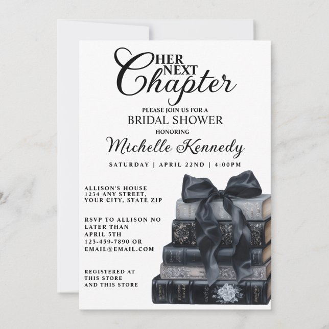 Elegant Gothic Book Themed Bridal Shower  Einladung (Vorderseite)