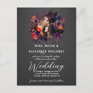 Elegant Gothic Dark Floral Foto QRC Wedding Postkarte