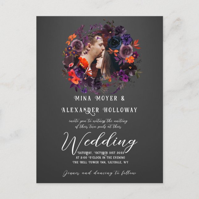 Elegant Gothic Dark Floral Foto QRC Wedding Postkarte (Vorderseite)