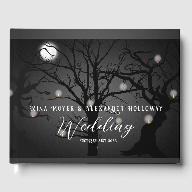 Elegant Gothic Dark Forest Foto Hochzeit Gästebuch (Vorderseite)