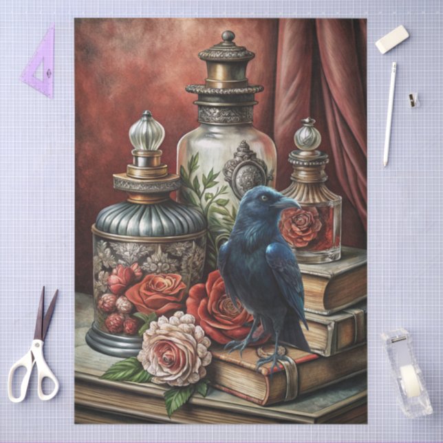  Elegant Gothic Floral & Raven Furniture Decoupage Seidenpapier (Basteln)