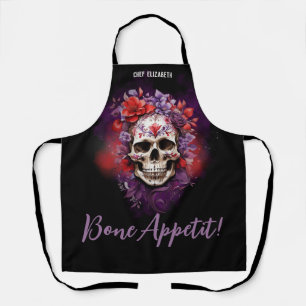 Elegant Gothic Floral Skull Halloween Schürze