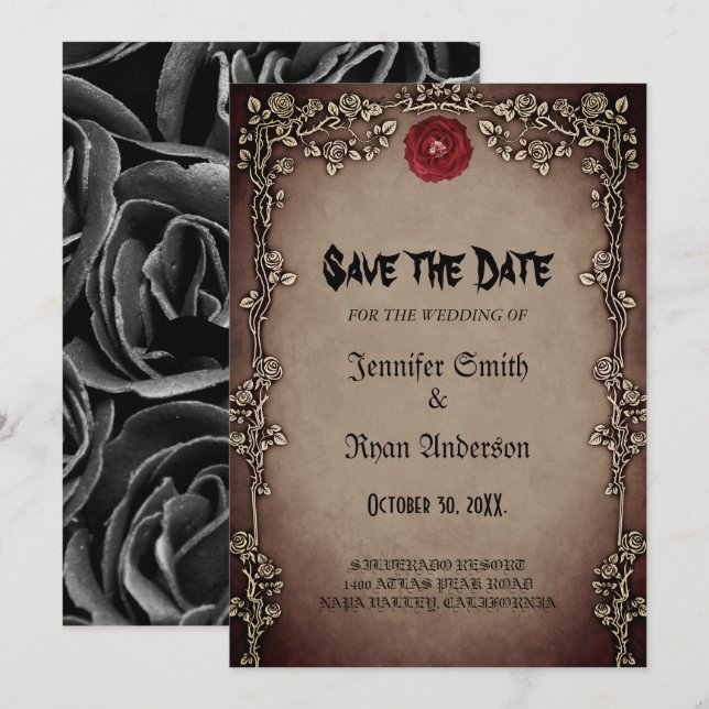 Elegant Gothic Hochzeit speichern Sie das Datum Ei Einladung (Vorne/Hinten)