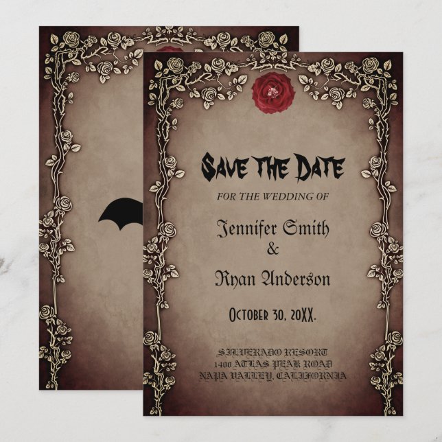 Elegant Gothic Hochzeit speichern Sie das Datum Ei Einladung (Vorne/Hinten)