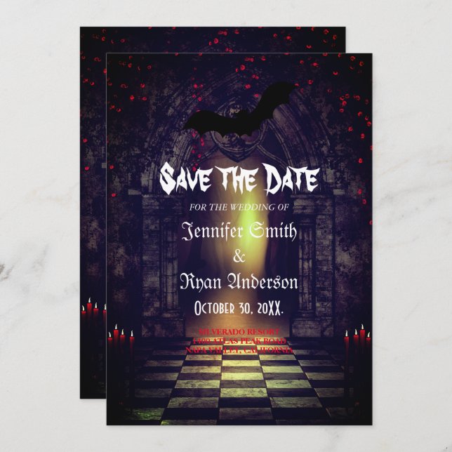 Elegant Gothic Hochzeit speichern Sie das Datum Ei Einladung (Vorne/Hinten)