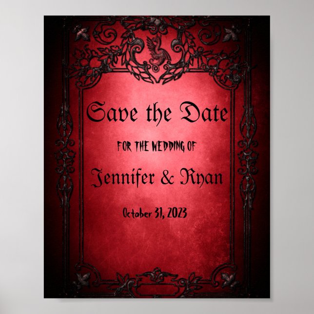Elegant Gothic Hochzeit speichern Sie das Datum Poster (Vorne)