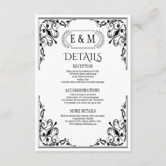 Elegant Gothic Monogram Wedding Details Begleitkarte