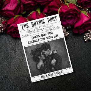 Elegant Gothic Newspaper Foto Vielen Dank Einladung