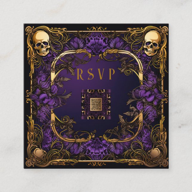 Elegant Gothic QR Code Wedding RSVP Begleitkarte (Vorderseite)