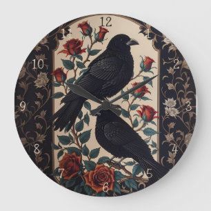 Elegant Gothic Ravens With Roses Große Wanduhr