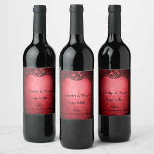 Elegant Gothic Rustic Red Weinetikett