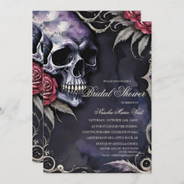 Elegant Gothic Skull & Red Roses Bridal Shower Einladung
