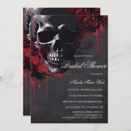 Elegant Gothic Skull & Roses Bridal Shower Einladung