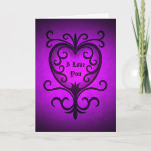 Elegant Gothic Victorian heart in purple Feiertagskarte