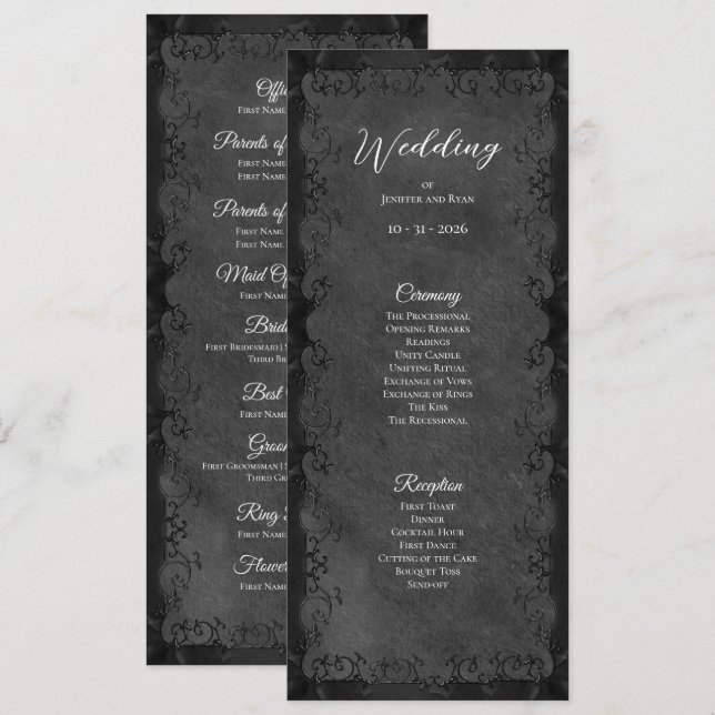 Elegant Gothic Wedding Program Menükarte (Vorne/Hinten)