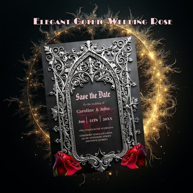 Elegant Gothic Wedding Rose Frame  Save The Date (Von Creator hochgeladen)