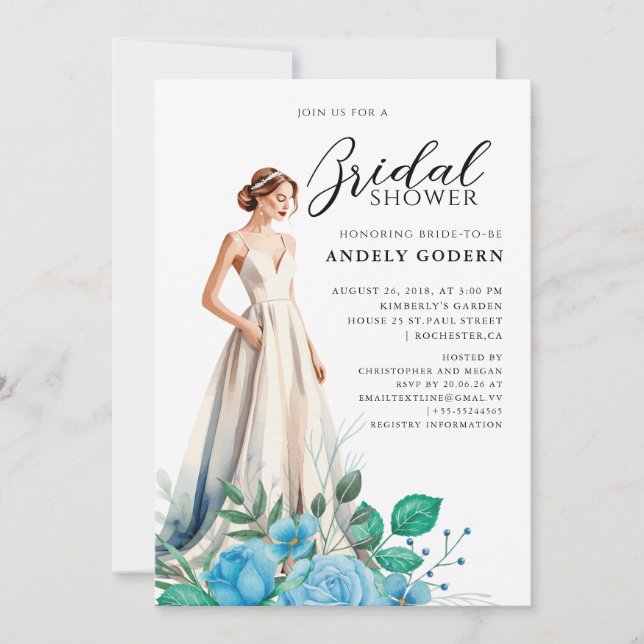 Elegant Gown Illustration with  Bridal Shower Einladung (Vorderseite)
