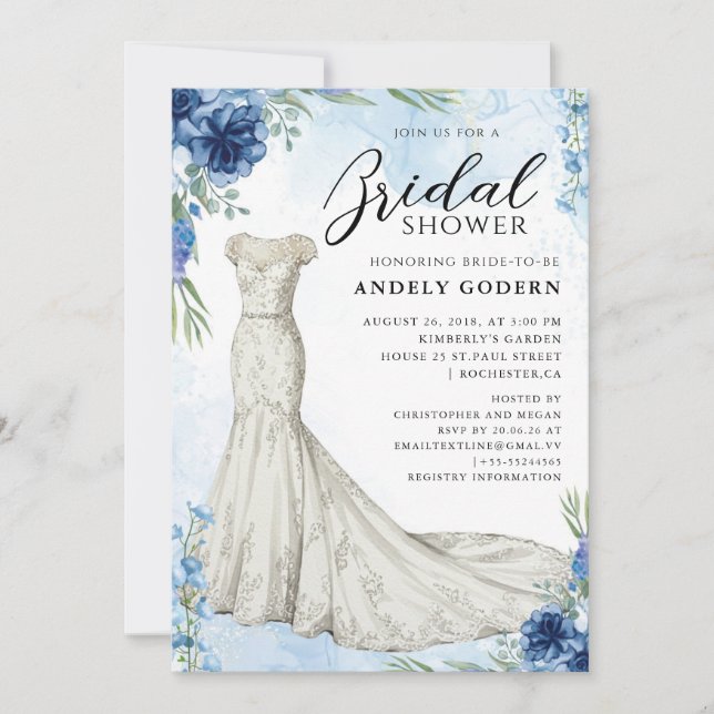 Elegant Gown Illustration with  Bridal Shower Einladung (Vorderseite)
