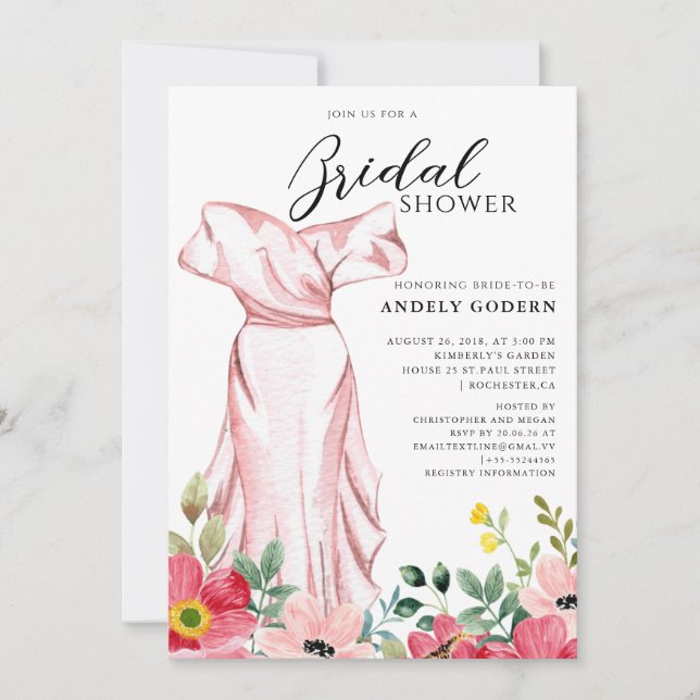 Elegant Gown Illustration with  Bridal Shower Einladung (Vorderseite)