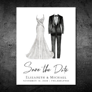 Elegant Gown Tuxedo Watercolor Ankündigungspostkarte
