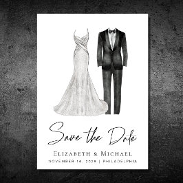 Elegant Gown Tuxedo Watercolor Save The Date