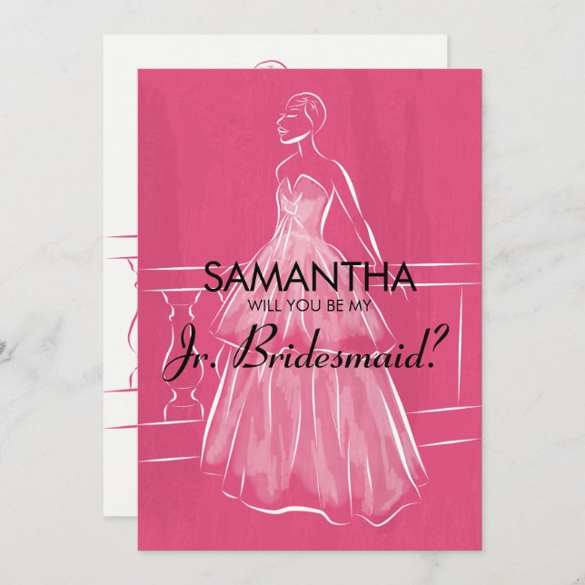 Elegant Gown wirst du Jr. Bridesmaid Card sein Einladung (Vorne/Hinten)
