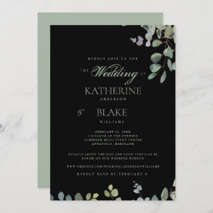 Elegant Grace Black Eucalyptus Website Wedding Einladung