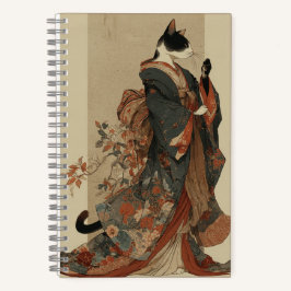 "Elegant Grace" Japanese Cat in Kimono Art Notizbuch
