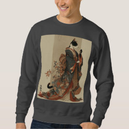 "Elegant Grace" Japanese Cat in Kimono Art Sweatshirt
