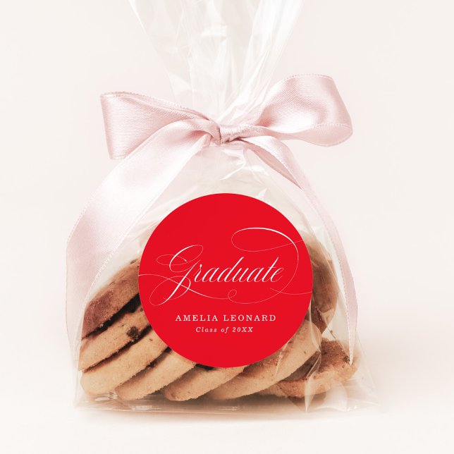 Elegant Grad Calligraphy Script Roter Abschluss Runder Aufkleber (Von Creator hochgeladen)