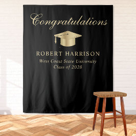 Elegant Grad Cap Black Gold Abschluss Willkommen Wandteppich