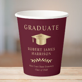 Elegant Grad Cap Burgundy Gold Graduation Party Pappbecher