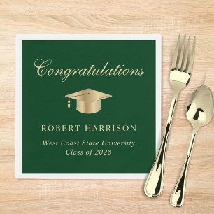 Elegant Grad Cap Green Gold Graduation Party Serviette