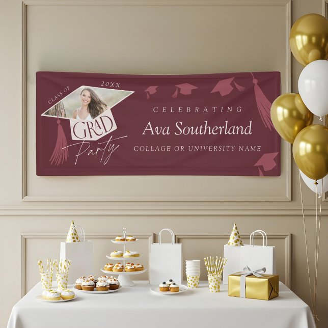 Elegant Grad Cap & Tassel Foto Graduation Party Banner (Elegant Grad Cap & Tassel Photo Graduation Party Banner)