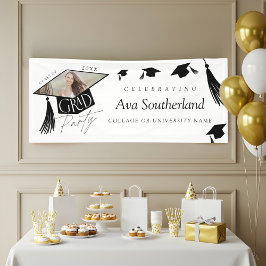 Elegant Grad Cap & Tassel Foto Graduation Party Banner