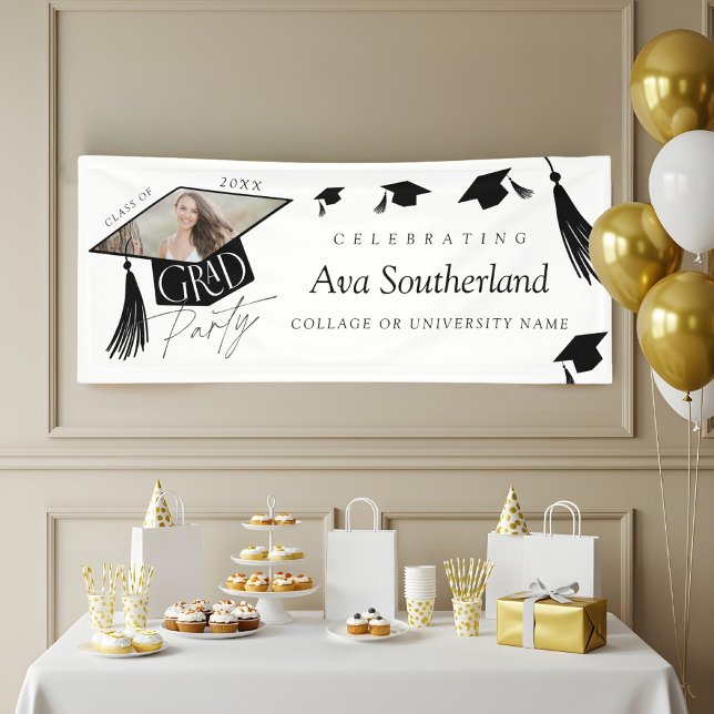 Elegant Grad Cap & Tassel Foto Graduation Party Banner (Elegant Grad Cap & Tassel Photo Graduation Party Banner)