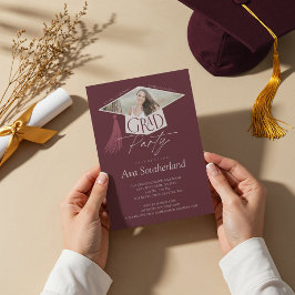 Elegant Grad Cap & Tassel Foto Graduation Party Einladung