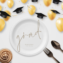Elegant Grad Gold Script Name Abschluss Pappteller