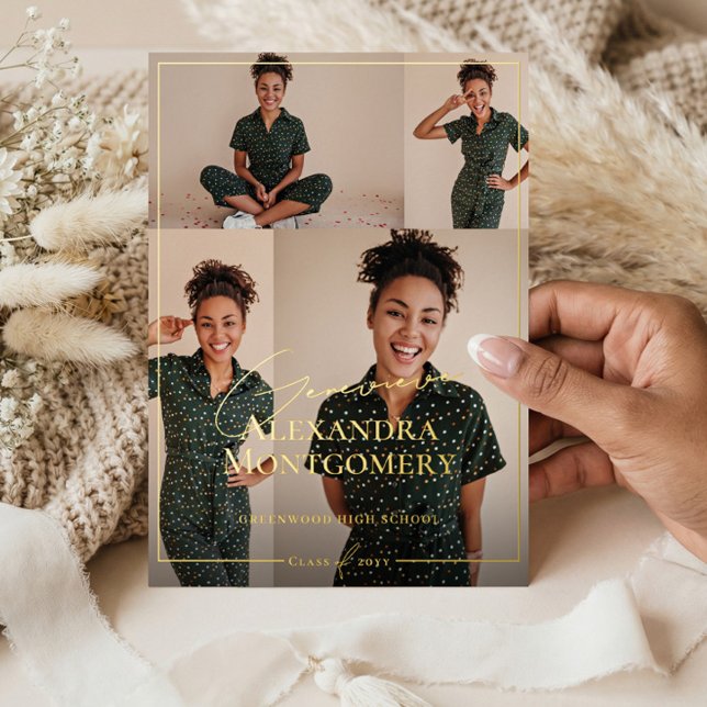 Elegant Grad Photo Collage Graduation Announcement Folieneinladung (Elegant Grad Photo Collage Graduation Announcement)