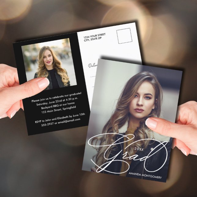 Elegant Grad Script Foto Abschluss Postkarte (Von Creator hochgeladen)