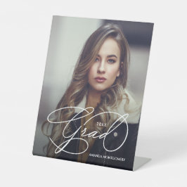 Elegant Grad Script Photo Graduation Party Sockelschild