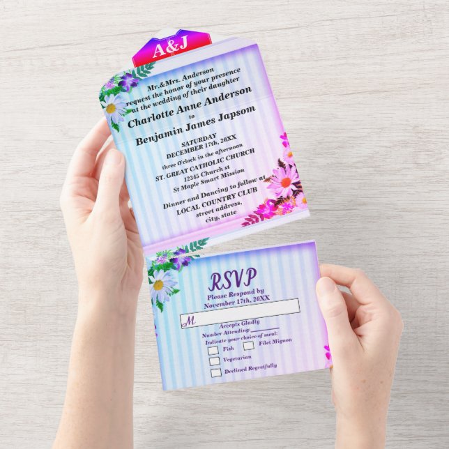 Elegant Gradient Lines Wedding All In One Einladung (Abreißen)