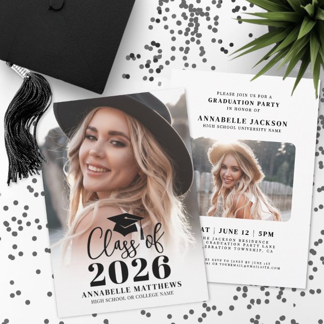 Elegant Graduate Photo Graduation Party Einladung (Elegant Graduate Photo Graduation Party Invitation)