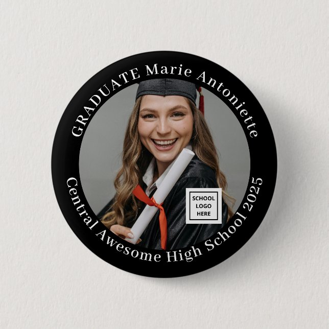 Elegant Graduate Photo School Logo Graduation Button (Vorderseite)