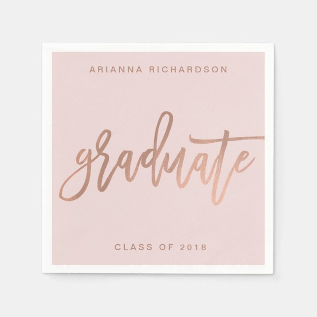 Elegant Graduate | Rosa und Imitate Rose Gold Serviette (Vorderseite)