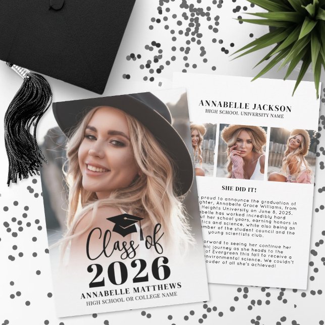 Elegant Graduate Simple Photo Collage Graduation Ankündigung (Elegant Graduate Simple Photo Collage Graduation Announcement)