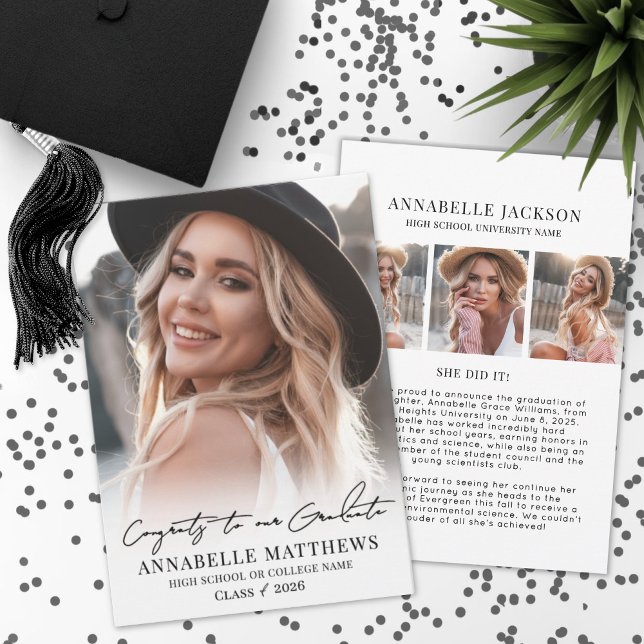 Elegant Graduate Simple Photo Collage Graduation Ankündigung (Elegant Graduate Simple Photo Collage Graduation Announcement)