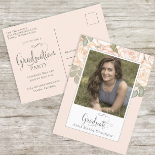 Elegant Graduate Watercolor Floral Blush Chic Postkarte