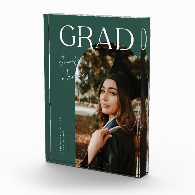 Elegant Graduation Name and School Green Fotoblock (Rechts)