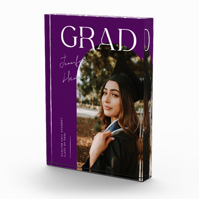 Elegant Graduation Name and School Purple Fotoblock (Rechts)